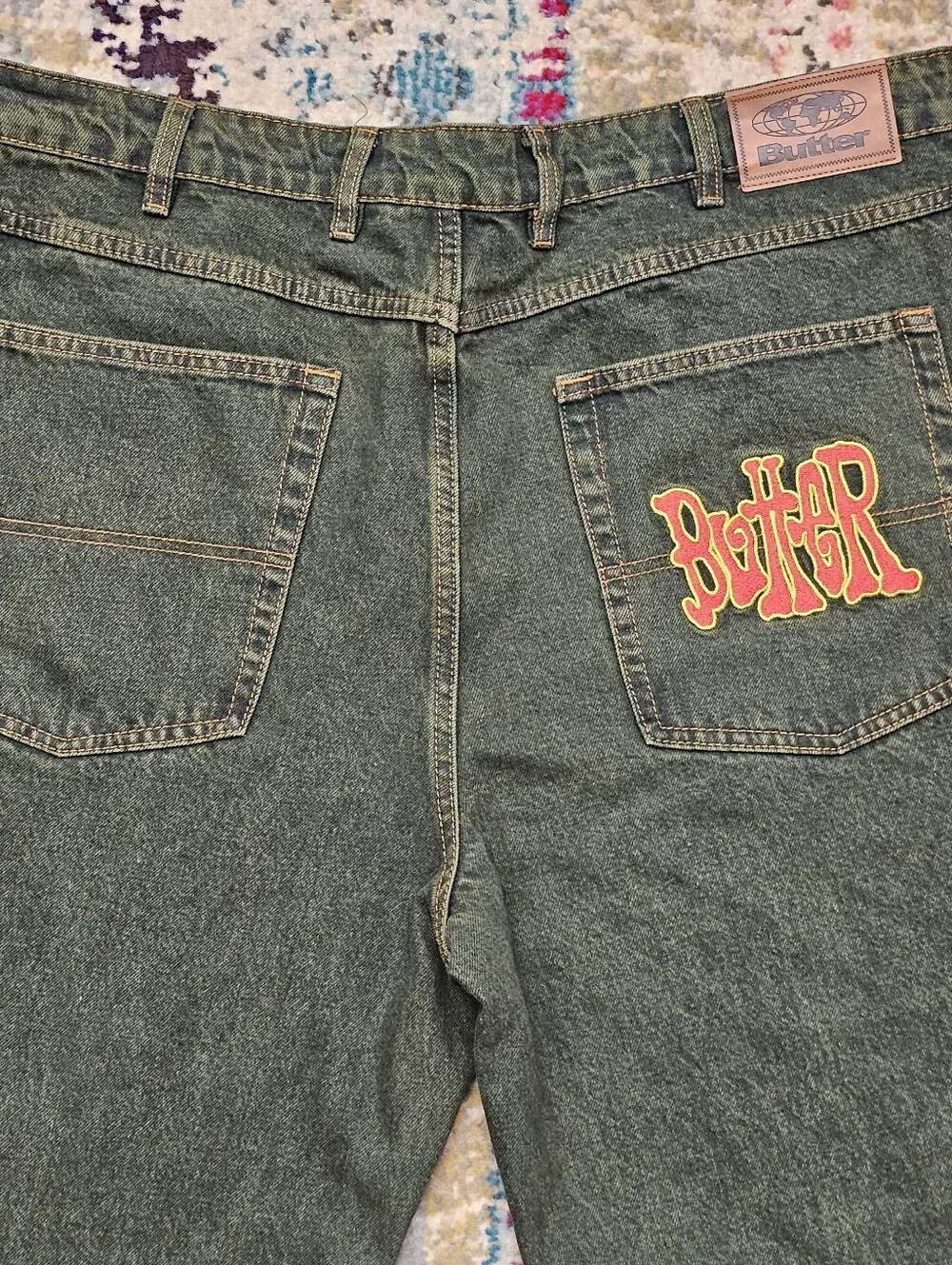 Butter Goods Tour Denim Jeans Men's 38 x 30 Relaxed Loose Fit Army Green Pants